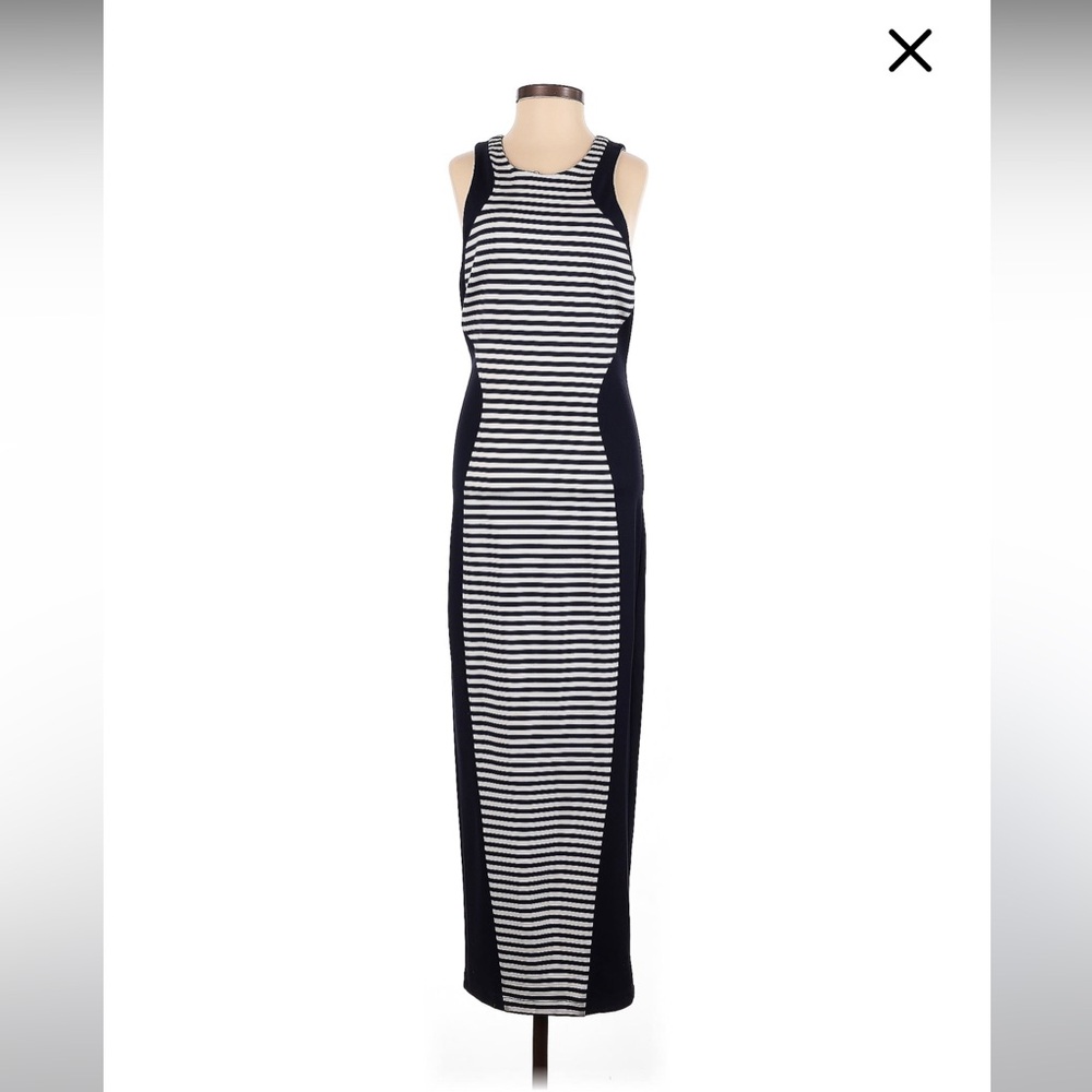 Torn by Ronny Kobo, midi dress, Navy/white stripes, size 4. Great condition